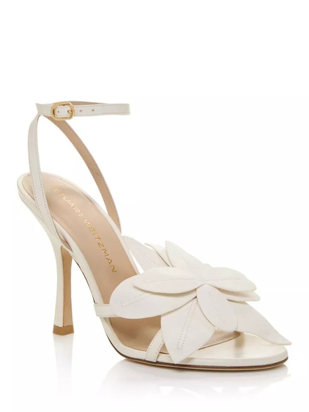 Stuart Weitzman White Floral Appliqué Ankle-Strap Sandals